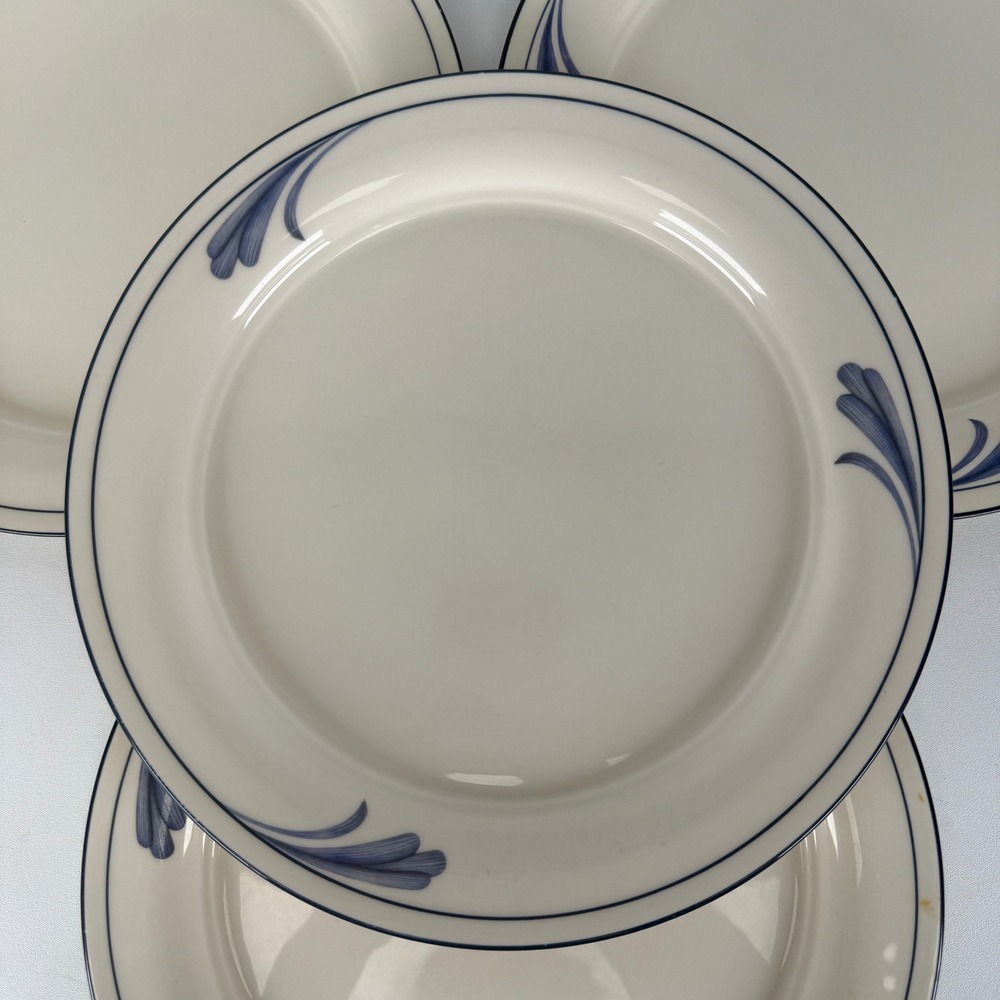 Lenox Chinastone Blue Brushstrokes Dinner Plates Set of 4 Made in USA Cream Blue